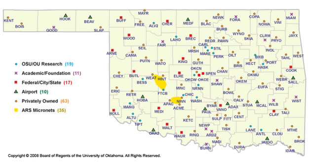 The locations of the Oklahoma Mesonet stations